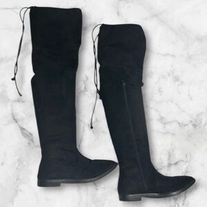 Boohoo Tall Over The Knee Black Faux Suede Boots EU 37 US 6‎